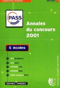 Annales du concours PASS 2001 : sujets et corrigés