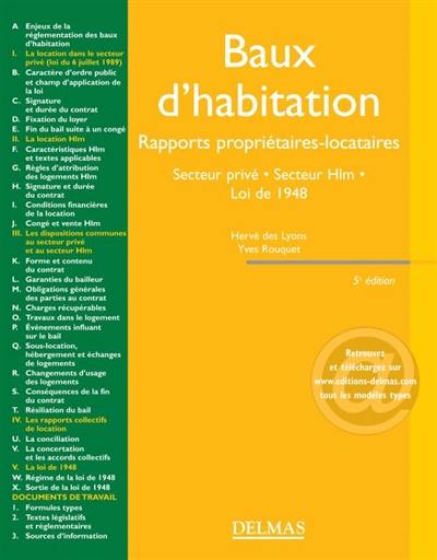 Baux d'habitation : rapports propriétaires-locataires, secteur privé, secteur HLM, loi de 1948