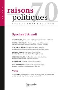 Raisons politiques, n° 70. Spectres d'Arendt