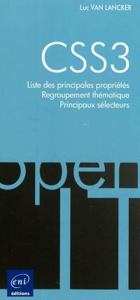 CSS3 : liste des principales propriétés, regroupement thématique, principaux sélecteurs