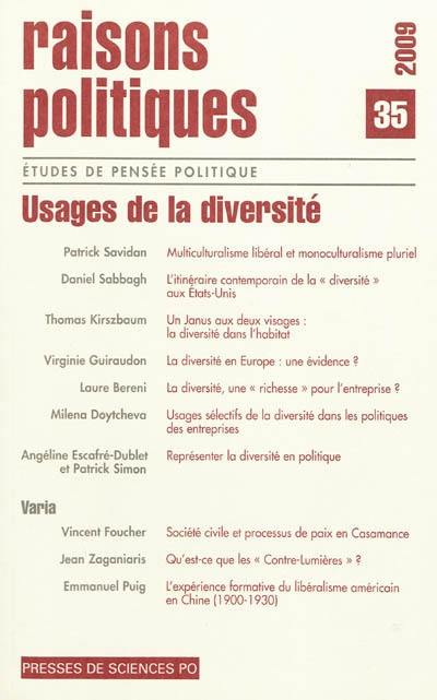 Raisons politiques, n° 35. Usages de la diversité