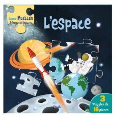 L'espace : livre puzzles magnétiques : 3 puzzles de 16 pièces