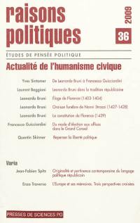 Raisons politiques, n° 36. Actualité de l'humanisme civique