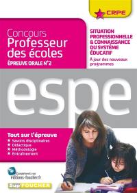 Concours professeur des écoles, épreuve orale n° 2 : situation professionnelle et connaissance du système éducatif : ESPE