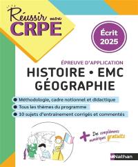 Histoire géographie EMC : épreuve d'application : écrit 2025