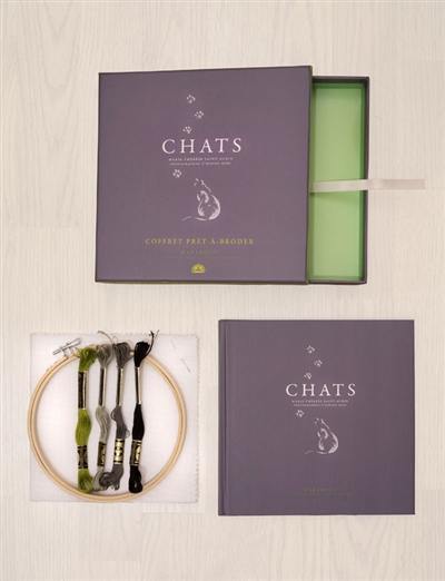 Chats : coffret prêt-à-broder