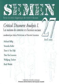 Semen, nouvelle série, n° 27. Critical discourse analysis, 1re partie : les notions de contexte et d'acteurs sociaux