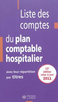 Liste des comptes du plan comptable hospitalier : avec leur répartition par titres