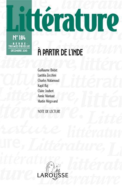 Littérature, n° 184. A partir de l'Inde