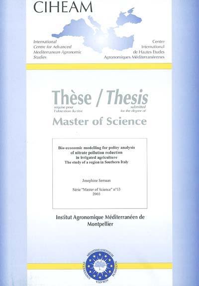 Bio-economic modelling for policy analysis of nitrate pollution reduction in irrigated agriculture : the study of a region in Southern Italy