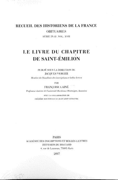 Le livre du chapitre de Saint-Emilion