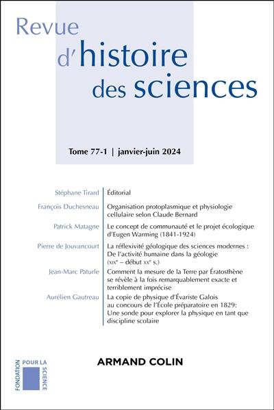 Revue d'histoire des sciences, n° 77-1