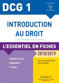 Introduction au droit, DCG 1 : l'essentiel en fiches : 2018-2019