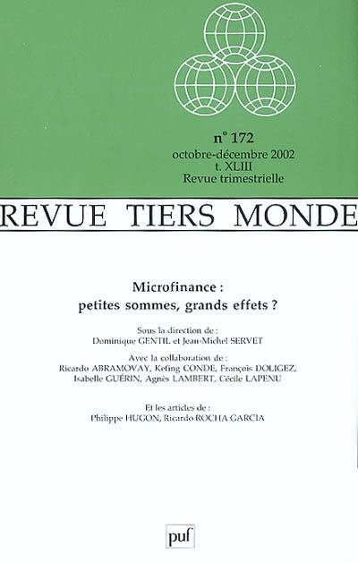 Tiers-monde, n° 172. Microfinance : petites sommes, grands effets ?