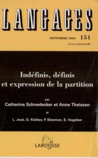 Langages, n° 151. Indéfinis, définis et expression de la partition