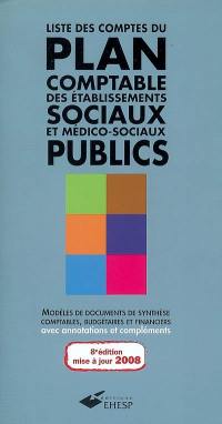 Liste des comptes du plan comptable des établissements sociaux et médico-sociaux publics : modèles de documents de synthèse comptables, budgétaires et financiers : avec annotations et compléments