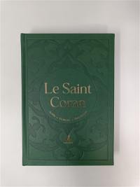 Le saint Coran : et la traduction en langue française du sens de ses versets, et la transcription en caractères latins, en phonétique : couverture daim couleur aléatoire et tranches arc-en-ciel