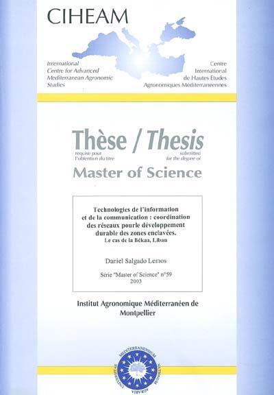 Technologies de l'information et de la communication : coordination des réseaux pour le développement durable des zones enclavées : le cas de Békaa, Liban