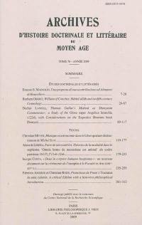 Archives d'histoire doctrinale et littéraire du Moyen Age, n° 76