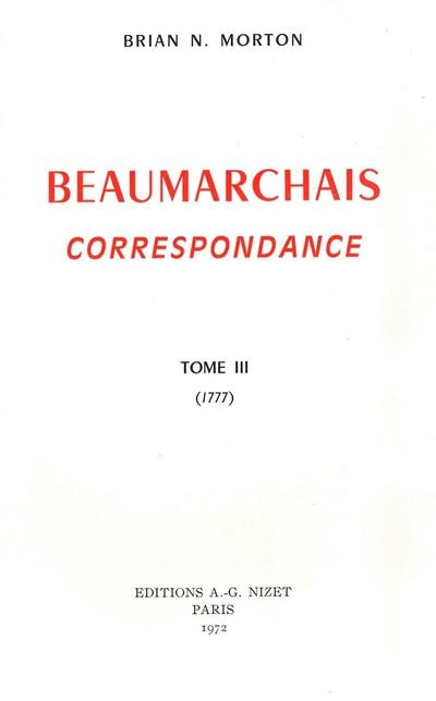 Correspondance. Vol. 3. 1777