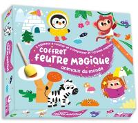 Coffret feutre magique animaux du monde : 5 tableaux à colorier et tamponner et 1 ardoise magique