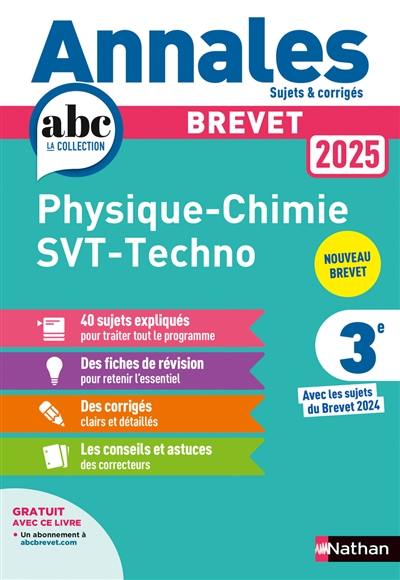 Physique chimie, SVT, techno 3e : brevet 2025 : nouveau brevet