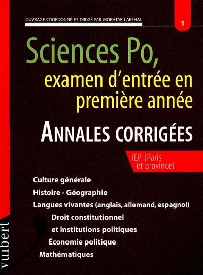 Annales corrigées, accès en première année d'IEP, toutes matières