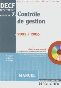 Contrôle de gestion : épreuve n° 7, DECF, DESCF, MSTCF, MSG : manuel