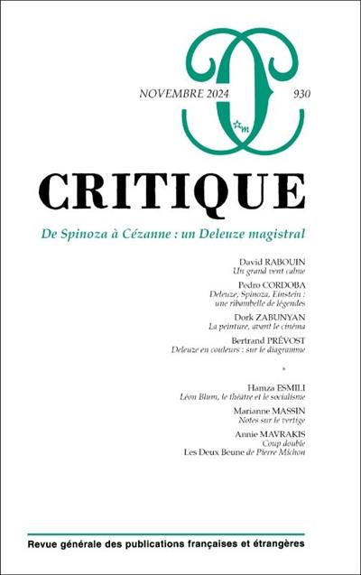 Critique, n° 930. De Spinoza à Cézanne : un Deleuze magistral