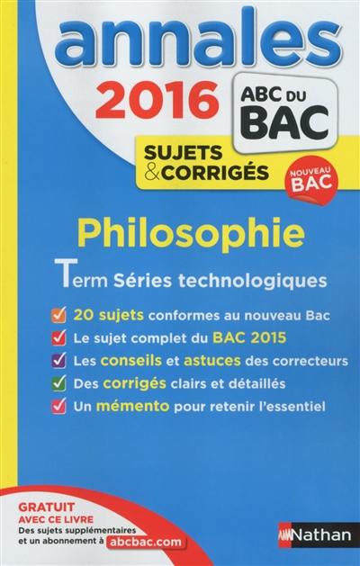 Philosophie, terminale, séries technologiques : bac 2016