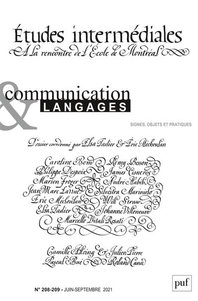 Communication & langages, n° 208-209. Etudes intermédiales : à la rencontre de l'Ecole de Montréal