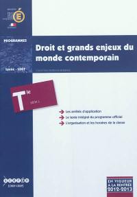 Droit et grands enjeux du monde contemporain : classe terminale de la série L : programme en vigueur à la rentrée de l'année scolaire 2012-2013