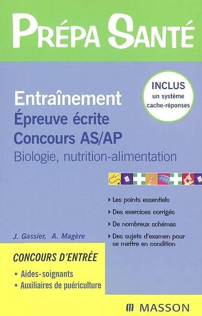 Entraînement, épreuve écrite, concours AS-AP : biologie, nutrition-alimentation