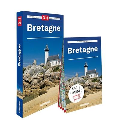 Bretagne : 3 en 1 : guide, atlas, carte laminée