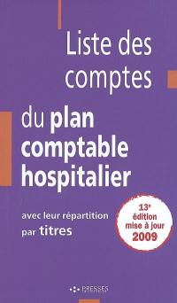 Liste des comptes du plan comptable hospitalier : avec leur répartition par titres