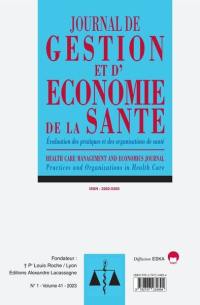 Journal de gestion et d'économie de la santé : évaluation des pratiques et des organisations de santé, n° 41-1