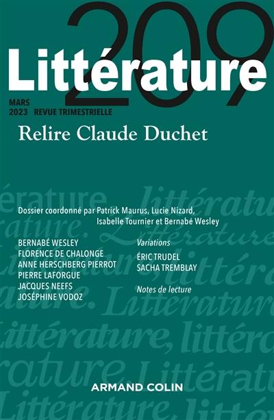 Littérature, n° 209. Relire Claude Duchet