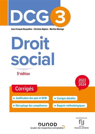 DCG 3, droit social : corrigés : 2023-2024