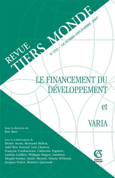 Tiers monde, n° 192. Le financement du développement