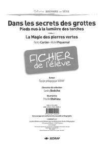 Dans le secret des grottes, Patrice Cartier, Michel Piquemal : fichier de l'élève