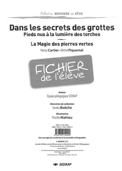 Dans le secret des grottes, Patrice Cartier, Michel Piquemal : fichier de l'élève